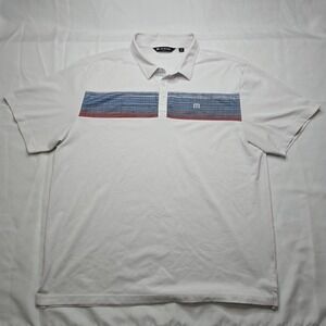 Travis Mathew Golf Polo Shirt Mens 2XL XXL Color Bock Striped Mesh White Light
